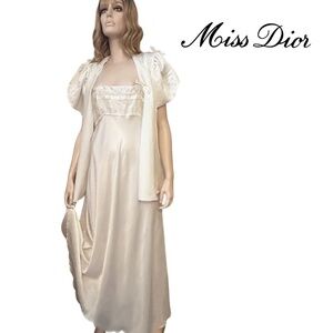 Christian Dior Miss Satin Lingerie Set Peignoir Nightgown Gown Bed Jacket Robe